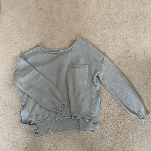 Freshman 1996 light grey sweater distressing on edges scoop neck